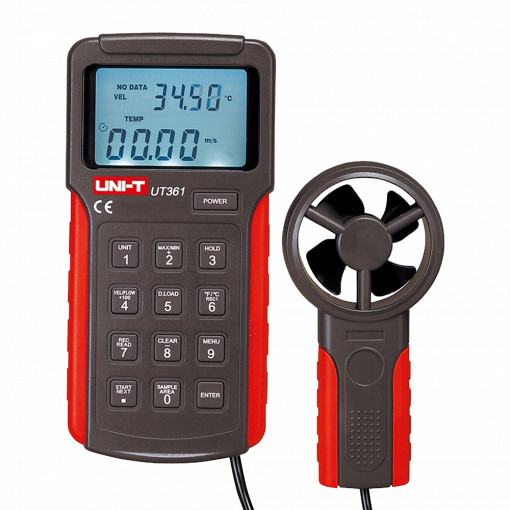 Anemómetro tipo Split - Sensor de velocidad del viento de alta precisión - Sensor de temperatura - Apagado automático | Memoria - Valores Máximos y Mínimos - Display LCD retroiluminado