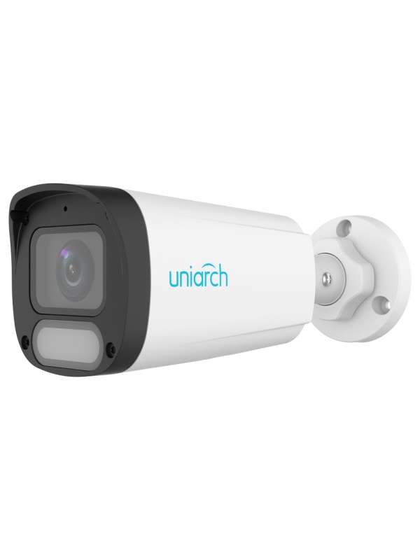 Câmara IP Bullet | Uniarch - 4 MP | Lente 2.8 mm | microSD 512 GB - Luz branca 30 m | WDR 120 dB - Hunter Color com tecnologia WISE-ISP - PoE | UMD | IP67 - Botão de reset | Microfone incorporado