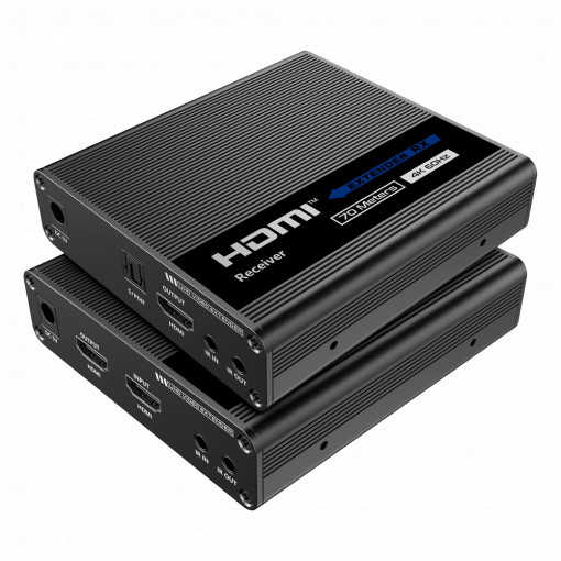 Extensor activo HDMI - Emissor e receptor - Alcance 60 m - Sobre cabo UTP Cat 6 - Até 4K - Alimentação DC 5 V