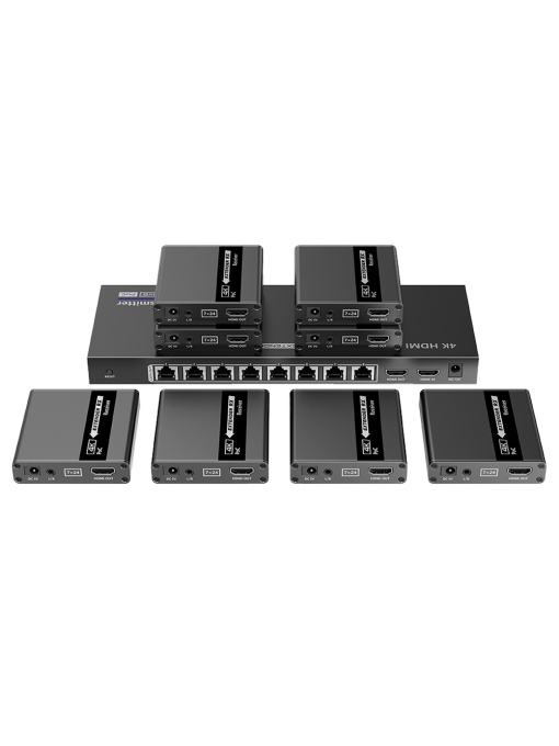 HDMI1X8 -Extension Separator - 1 Transmitter/8 Recepters - Resolution Up to 4K@30Hz - Range up to 70m - Via UTP Cable Cat6/6A/7 - RS232 control