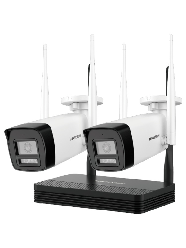 Kit de videovigilância Wifi da Hikvision - 2 Câmaras bullet 4 Mpx - NVR 4 Canais IP 6 Mpx (2560x1440) - Lente 2.8 mm - IR alcance 30 m - Microfone incorporado | MicroSD | 1 HDD | IP66