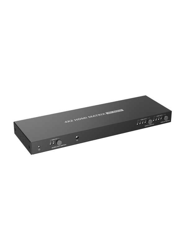 Matriz de vídeo HDMI - 4 entradas HDMI - 2 saídas HDMI - Até 4K (entrada e saída) - Permite controle remoto - Alimentação DC 12 V