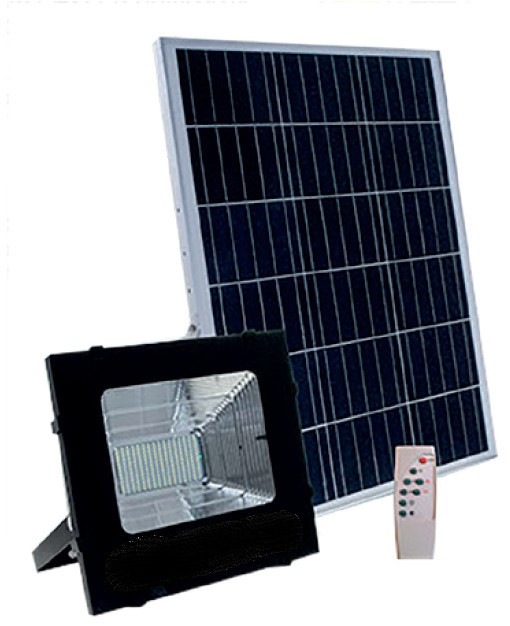 Projector Solar Led 100W IP66 6500K Solar 25W com comando e bateria de Litio 25Ah