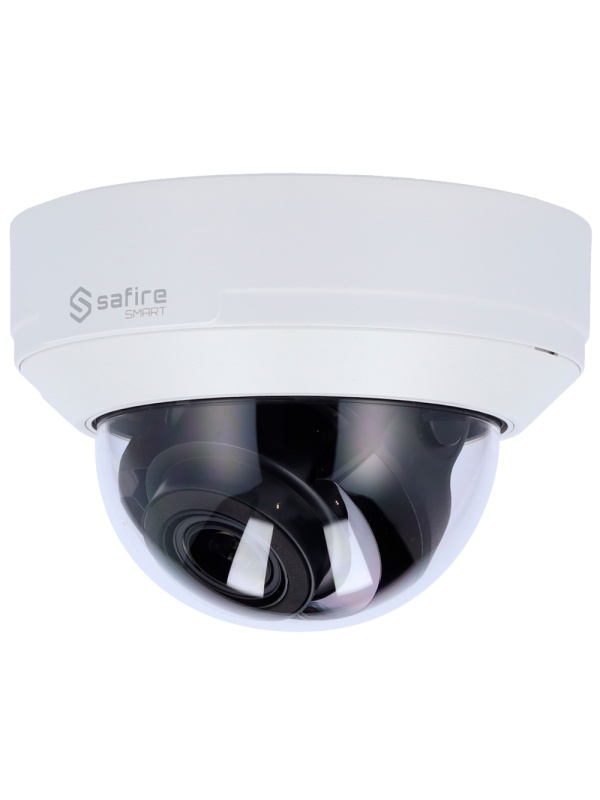 Safire Smart - Câmara Dome IP gama E1 Inteligência Artificial - Resolução 8 Megapixel (3840x2160) - Lente motorizada 2.8-12 mm | Microfone | IV 50m - IA: Classificação de humano e veículo - IP67 &amp; IK10 | PoE (IEEE802.3af) | P2P