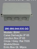 SOFLIGHT 200.080.044.035.GG - Caixa Derivação IP65 sem Bucins 80x44x35mm Cinza