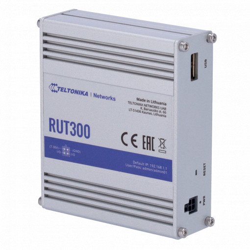 Teltonika Router Industrial - 5 portas Ethernet RJ45 Fast Ethernet - USB 2.0 - 2x Entradas + 2 Saídas Digitais - Caixa de alumínio