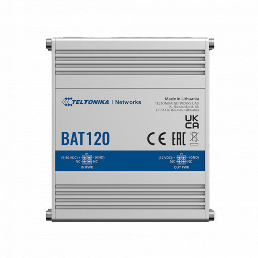Teltonika UPS - Tensão de entrada 9 - 30 VDC / Saida 9 - 30 VDC - Protecção contra inversão de polaridade - Protecção contra sobretensões - 2 baterías de Li-Ion 8650 (incluidas) - Capacidade da bateria 2300 mAh 17 Wh