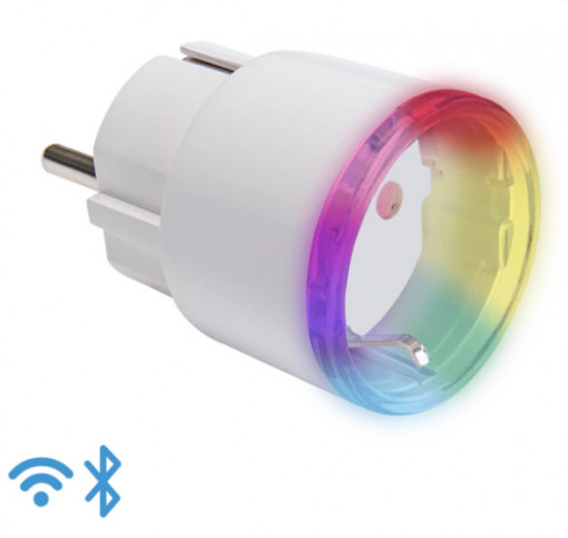 Tomada inteligente Wifi c/Med.Cons. LEDs multicor