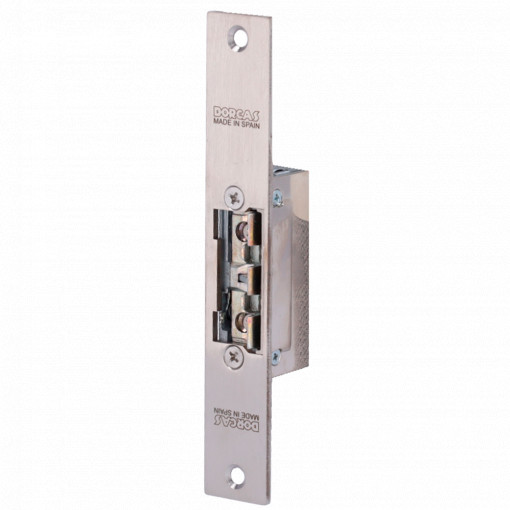 Trincos eléctricos Dorcas - Para porta única : Parafuso radial ajustável - Modo abertura Fail Secure (NO) - Força de retenção 330 kg : Frente sem corte - Alimentação AC/DC 10-24V | Memória - Montagem embutido | Passagem livre