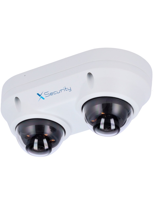X-Security Câmara IP Domo dual - 2x 4 Megapixel (2560x1440) - 2x Lente fixa 2.8mm - WDR 120dB | Dual Light (IV 30m e luz branca 20m)) - WizSense, com classificação de pessoas e veículos - MicroSD 256GB / IP67 &amp; IK10