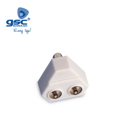 002600939 - 8436021949394Distribuidor de TV triangular de 1 macho para 2 fêmeas 9,5mm