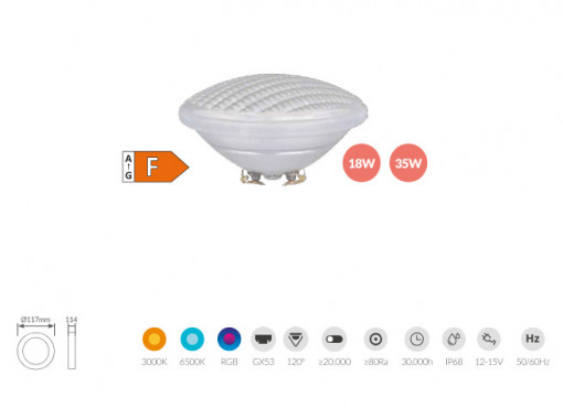 201400006 - 8433373061941Lâmpada de piscina LED PAR56 35W GX53 6500K