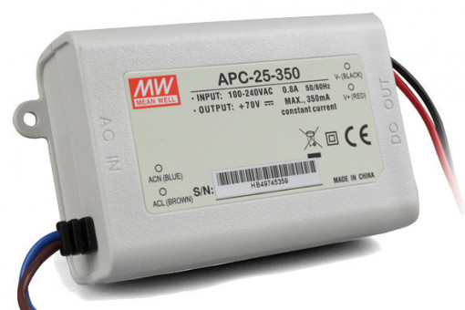 202233.101 - Drive CC Led Mean Well IP42 25-70Vdc 350mA APC-25 Ideal para Paineis de 12W a 24W - Quant. fornecida = 1 un