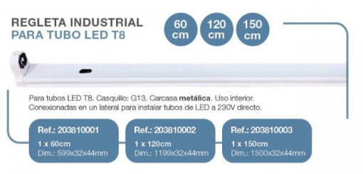 203810001 - 8433373066977Tira industrial para tubos LED T8 60cm
