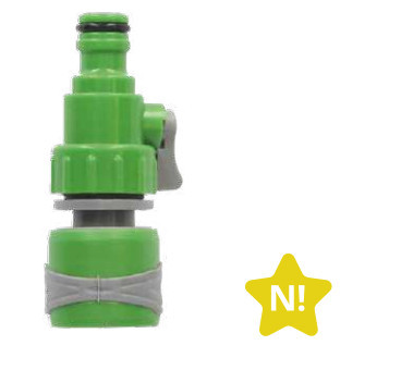 403000001 - 8433373063594Conector de mangueira Ø1/2" - Ø3/8" - Ø5/8" - Ø3/4" com válvula ON/OFF