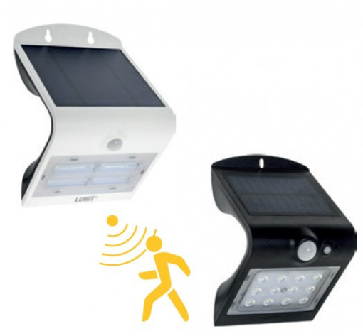 Aplique LED solar 1,5W c/ sensor e bateria 120º 6000K
