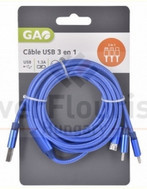 CABO USB 2.5m (3em1) USB- MicroUSB / USB C / Light