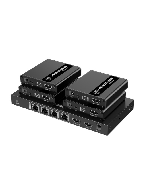 HDMI1X4 -Extension Separator - 1 Transmitter/4 Recepters - Resolution Up to 4k@30Hz - Range up to 70m - via cable UTP CAT6/6A/7 - Control RS232