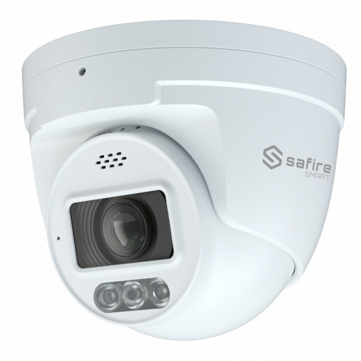 Safire Smart - Câmara Turret IP gama I1 com Dissuasão Ativa - Resolução 4 Megapixel (2566x1440) - Lente 2.8 mm | MIC e altifalante | Dual light 40m - IA: Classificação de humano e veículo - Impermeabilidade IP67 | PoE (IEEE802.3af)