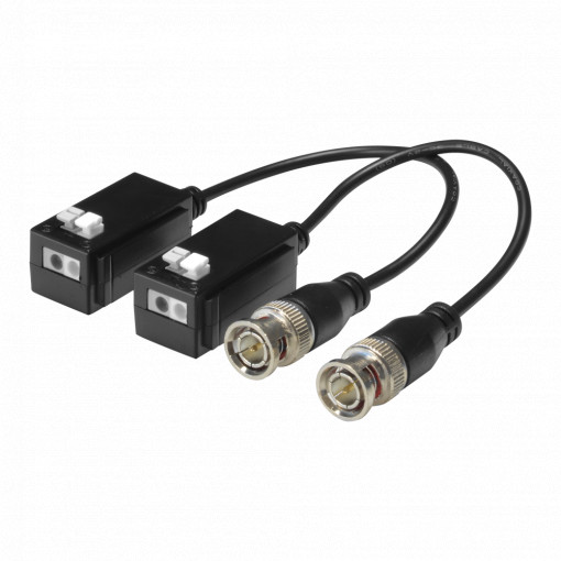 Transceptor passivo por par trançado SAFIRE - Otimizado para HDTVI, HDCVI e AHD - 1 canal de vídeo, PoC - Passivo, conector de 2 pinos - Alcance máximo: 450 m (TVI / 720p) - 2 unidades