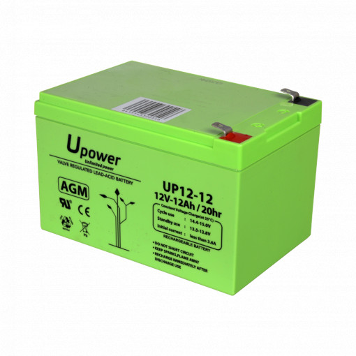 Upower - Bateria recarregável - Tecnología chumbo ácido AGM - Tensão 12 V - Capacidade 12.0 Ah - 101 x 151 x 98 / 3800 g - Para backup ou utilização directa
