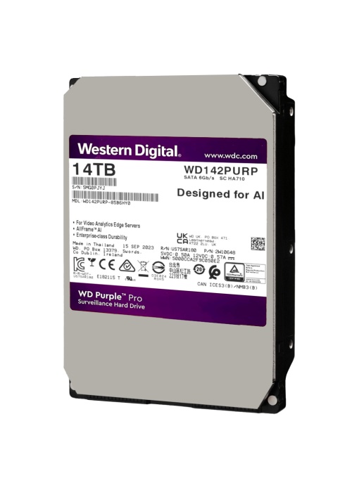 Western Digital Hard Disk - Capacity 14 TB - Interplay SATA 6 GB/S - Model WD142PURP - Special for VideoGravators - Loose or installed on DVR