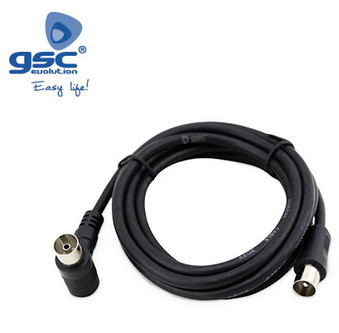 002602972 - 8433373029729Cabo coaxial de TV angular 1,5M de macho para fêmea Preto