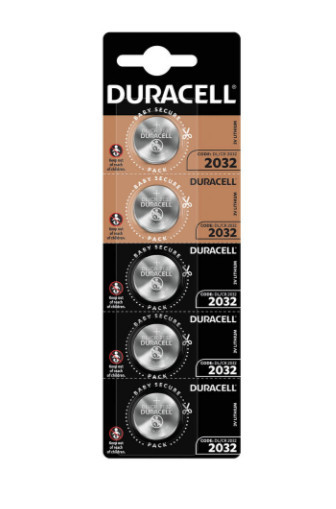 106000017 - 5000394033122Blister de 5 baterias tipo botão de lítio Duracell CR2032 - caixa exp 4u