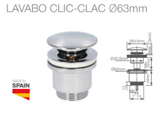 404035020 - 8433373058125 Válvula de descarga para lavatório rolha clic-clac Ø63,5mm Cromado