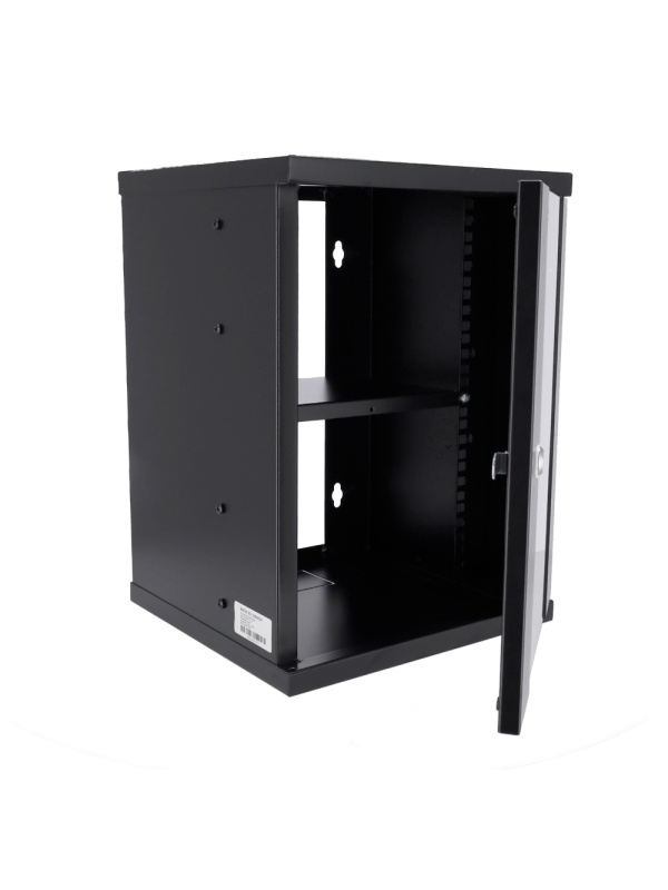 Armário rack para parede - Até 9U rack de 10" - Até 15 Kg de carga - Com passa-cabos - Bandeja incluída - Profundidade 300 mm
