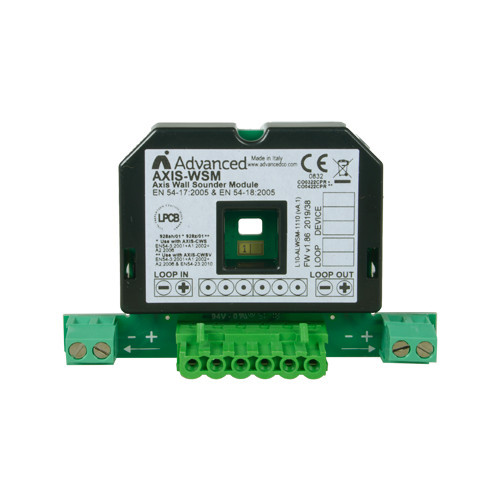 Interface de conexão de sirenes Advanced - Permite ligar sirenes convencionais Advanced em sistemas analógicos - Compatível com ADV-AXIS-CWS e ADV-AXIS-CWSV - Isolador integrado - Certificados EN54-17 e EN54-18