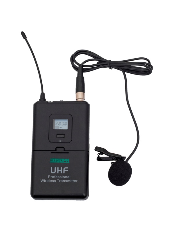 Microfone de lapela - UHF - Controlo de volume - Até 8h de autonomia - Compatível com recetor DSPPA-D5815