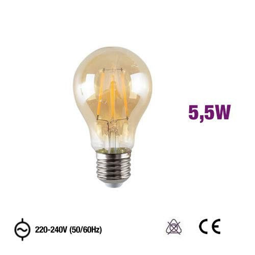 MRD-A600E2755CEA - LÂMPADA E27 A60 LED FILAMENTO 5,5W 2300K AMBER GLASS OMNIUM ELECTRIC