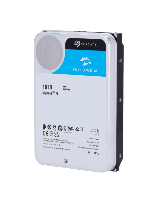 Seagate Skyhawk AI Hard Disk - Capacity 16 TB - SATA INTERPERFASE 6 GB/S - Up to 32 Artificial Intelligence Transmissions - Model ST16000VE002 - Special for Network Videographers (NVR)