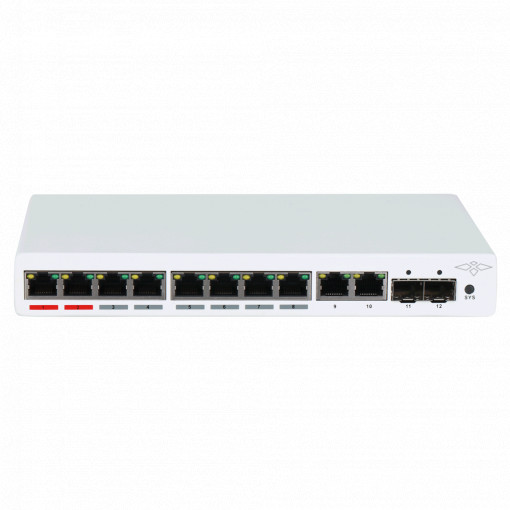 Switch PoE X-Security - 8 Portas PoE + 2 Uplink RJ45 + 2 SFP - Velocidade 10/100/1000 Mbps - 90W porta 1-2 / 30W portas 3-8 / Máximo 110W - VLAN/STP/RSTP/MSTP/QoS/802.1X - LACP/Static LAG/Port Mirror/DHCP Server