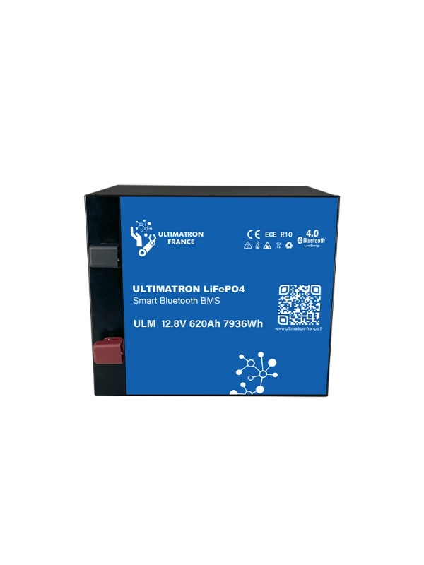 ULM-12-620 - Bateria de lítio Ultimatron 12,8 V 620 Ah LiFePO4 para assento, Smart BMS com Bluetooth