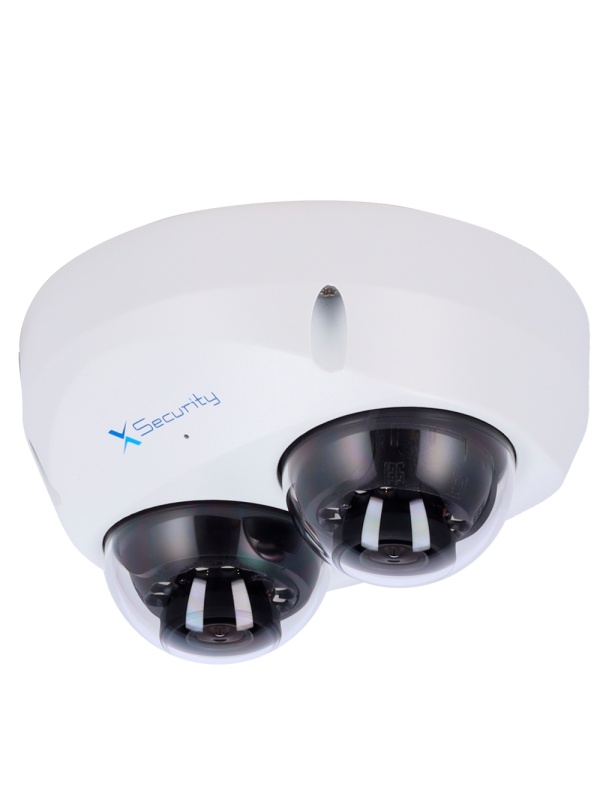 X-Security Câmara IP Domo dual - 2x 4 Megapixel (2560x1440) - Lente fixa 2.8mm - WDR 120dB | Dual Light (IV 60m e luz branca 60m)) - WizSense, com classificação de pessoas e veículos - MicroSD 256GB / IP67 &amp; IK10