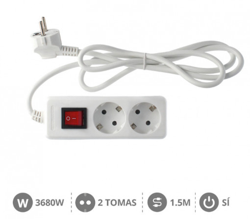 100005010 - 8433373071513Base múltipla 2T com interruptor (3x1,5mm) 1,5M Branco