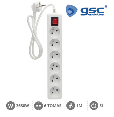 100025007 - 8433373024939Multiprise 6P + Int (3x1,0mm) 1M Branco