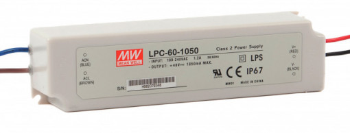 202186.43 - Drive CC Led Mean Well IP67 9-48Vdc 1050mA LPC-60 - Quant. fornecida = 1 un