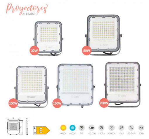 202600074 - 8433373057876 Projetor de alumínio LED 100W 6500K IP65 cinza