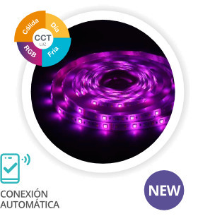 204035001 - 8433373039476Kit fita LED inteligente 5M via wifi e bluetooth 4,8W/M RGB + CTT IP65