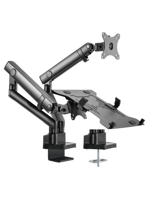 Apoyo a Portátil e monitor/TV - Instalación em mesa - Ancho compatible do computadora portátil 240-420mm - Compatible con VESA de 75×75, 100x100mm - Carga máximo 8 Kg Monitor, 4.5kg Computadora portátil - Captura de pantalla 17"~32"