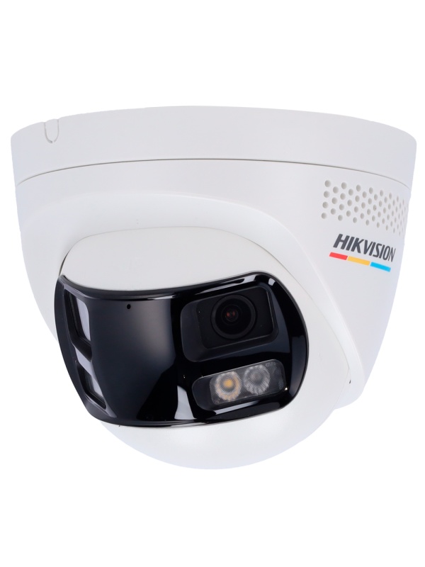 Câmara Turret IP Panorâmica Hikvision VALUE - R3solución 6 MP (3632x1632) - Luz híbrida 30 m | ColorVu - Microfone incorporado | MD 2.0 - Sirene e flash branco dissuasor - MicroSD | Lente 2.8 mm | PoE | IP67