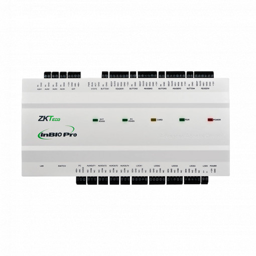 Controladora de acceso biométrica - Acceso por huella, tarjeta o contraseña - Comunicación TCP/IP | RS485 - 4 entradas Wiegand | 1 entrada RS485 - Salida de relé para cuatro puertas - Software ZKBio CVSecurity