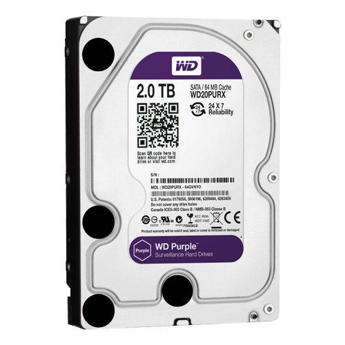 Disco rígido - Capacidade 2 TB - Intérfase SATA 6 GB/s - Modelo WD20PURX - Especial para Videogravadores - Solto ou instalado em DVR