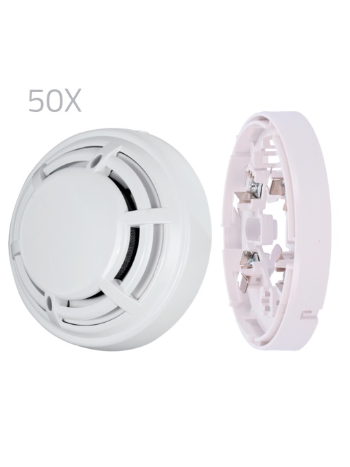 Kit 50 Optical Detectors and DMTECH Bases - Conventional Fire Optical Detector - EN54 Part 7 - Double Alarm LED for your view from anywhere - Made of ABS Material with heat resistance - low profile base