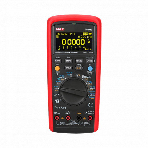 Multímetro digital - Conexión a PC para volcado de datos - Medición AC/DC: hasta 1000V y 10A - Medida de resistencia, capacitancia y frecuencia - Medición de temperatura entre -40°C~1000°C - True RMS | Buzzer continuidad | Test de diodos