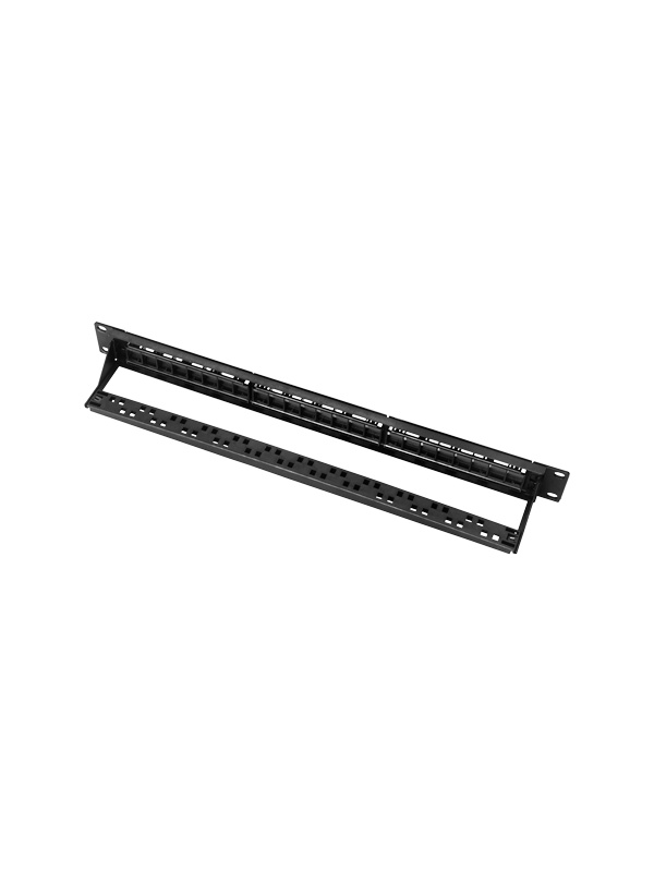 Patch panel vazio de 24 portas UTP/RJ45. - Formato em bastidor 1U - Sem electrónica - Tamanho 1U para facilitar a instalação - Dual IDC: 110 IDC e Krone IDC - Inclui organizador de cabos