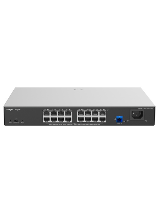 Reyee E-Lighten Switch PoE Cloud Capa 2 - 16 portas RJ45 Gigabit 802.3af/at - 1 Porta ótica SC 1G (PON) - 30W por porta 802.3af/at / Máximo 240W - VLAN/ Isolamento de porta/ Prevenção de loops - DHCP Snooping/Espelhamento de portas